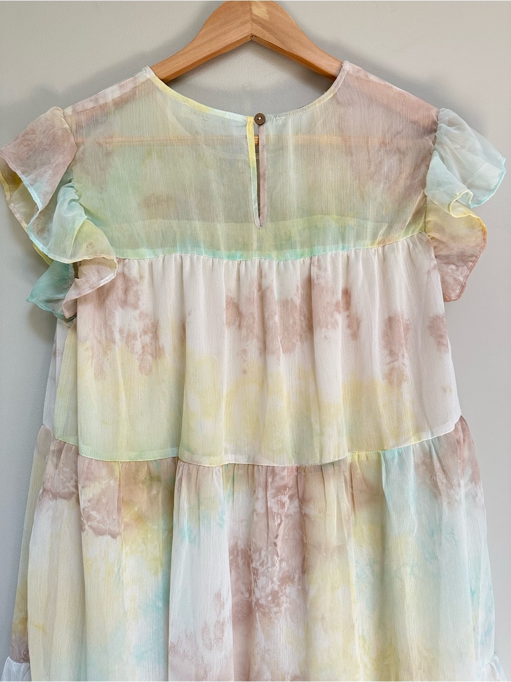 blu pepper Pastel Tie‑Dye Ruffle Sleeve Tiered Dress Women’s Small NWOT - Picture 11 of 13
